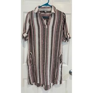Marissa Olivia Striped Shirt Dress Roll Tab Sleeve Casual Tunic Small‎